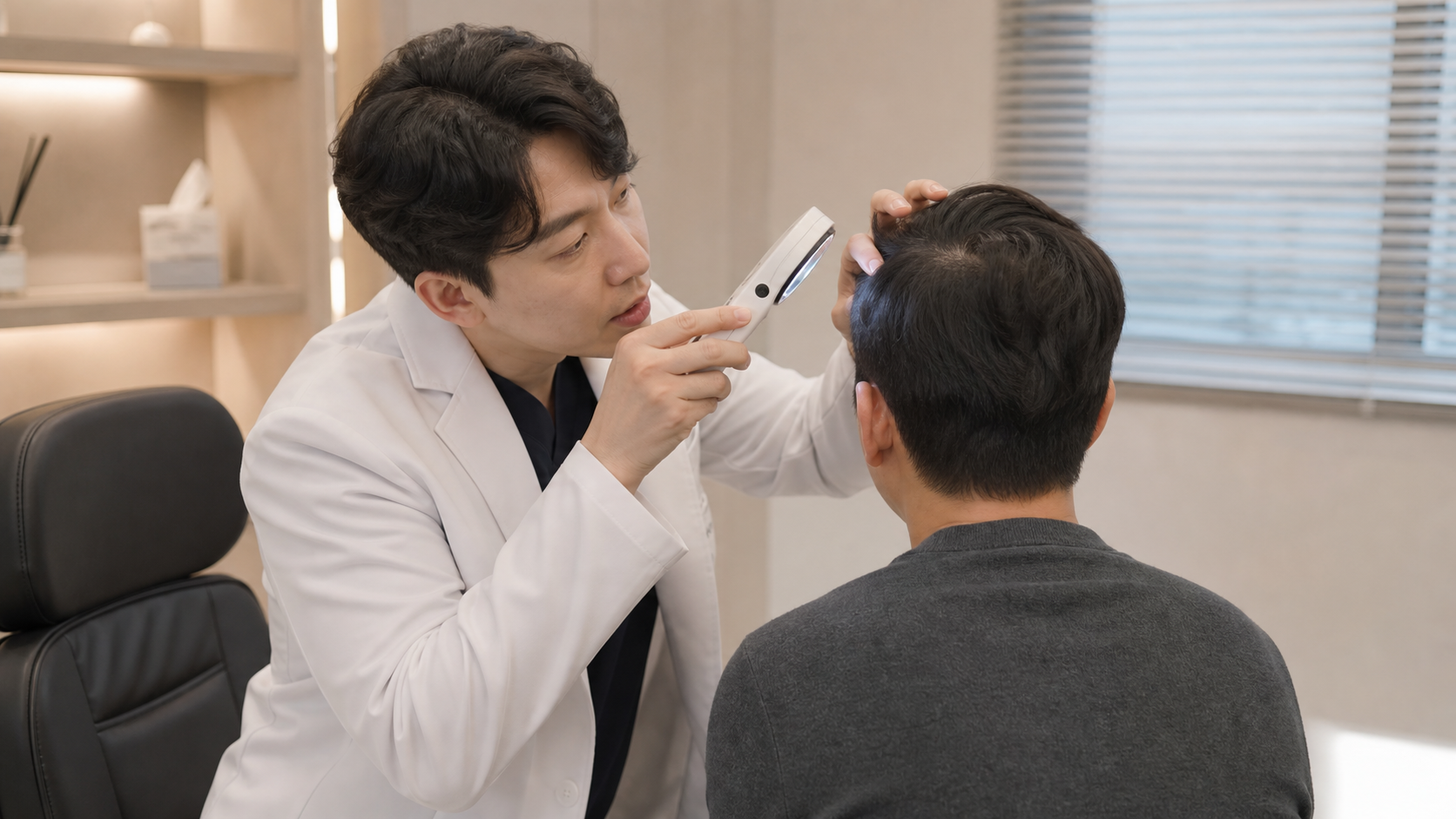 두피를 진료받는 모습