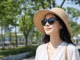 여름 햇빛 아래 선글라스를 쓰고 눈을 보호하는 성인