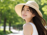 여름 햇빛 아래 통기성 모자로 두피를 보호하는 성인