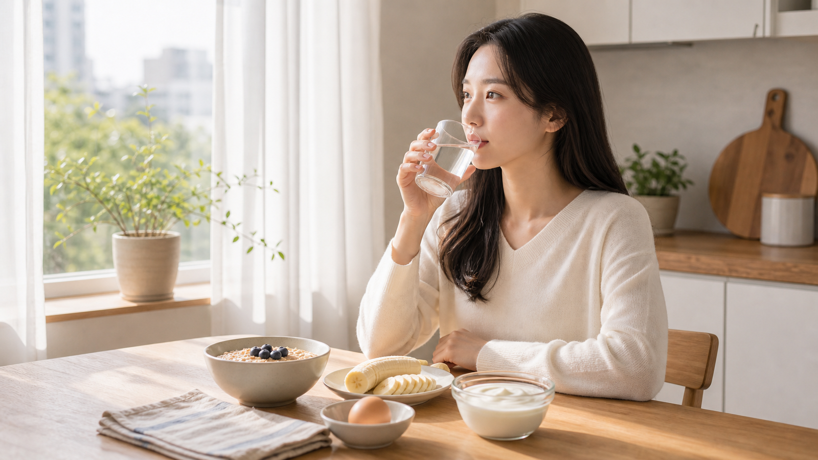 속 편한 아침을 위한 물과 천천히 먹는 습관