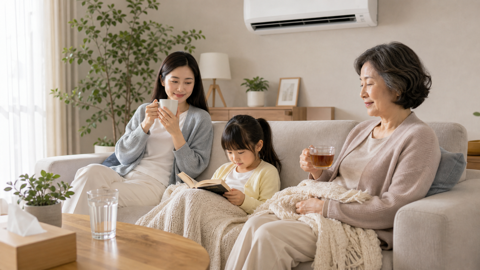 냉방병에 취약한 사람을 배려한 가족 거실 환경