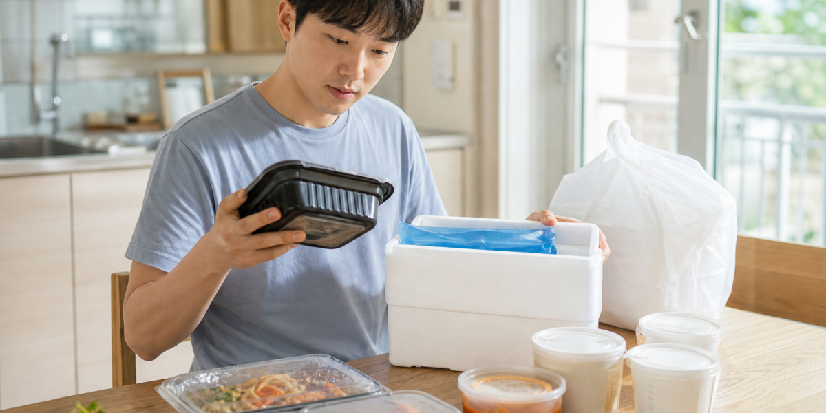 여름철 배달음식을 도착 즉시 확인하는 식탁