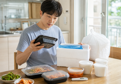 여름철 배달음식을 도착 즉시 확인하는 식탁