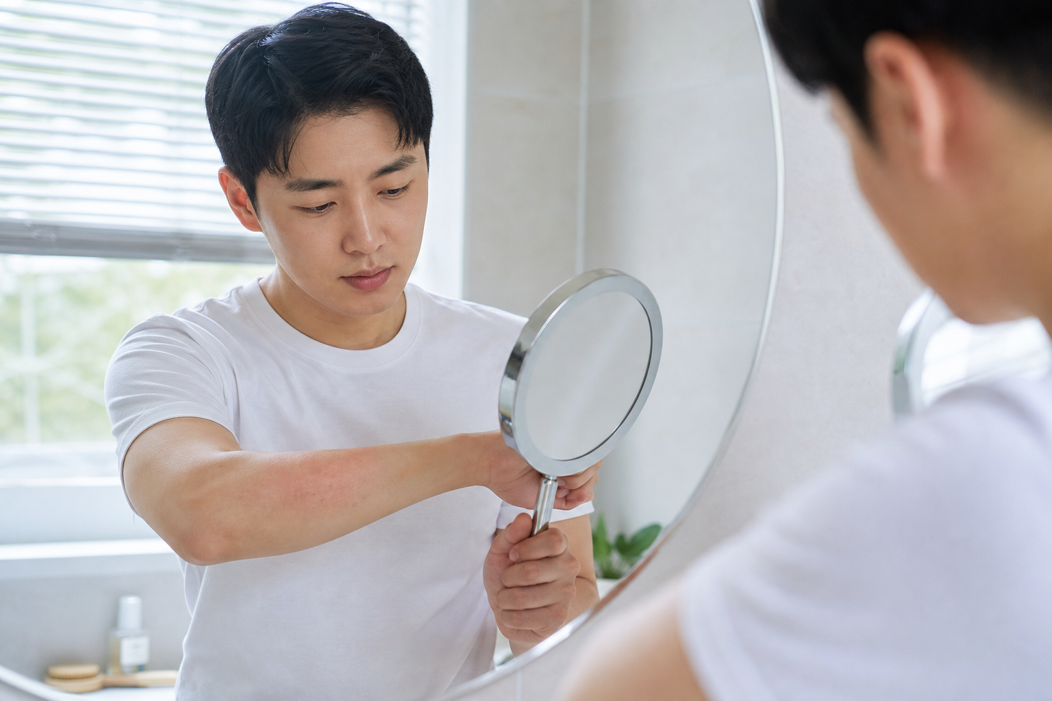 피부 상태를 살펴보는 모습