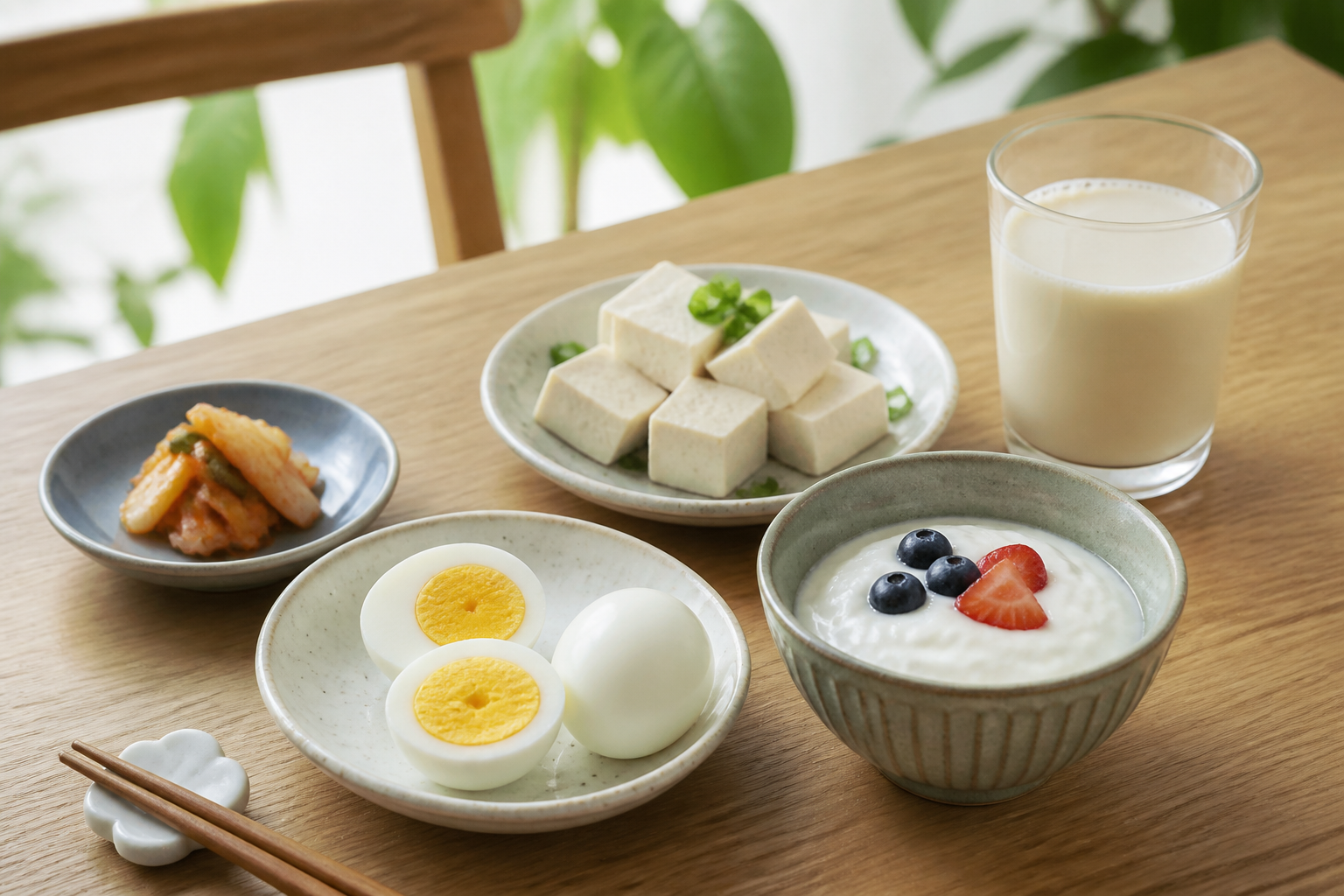 달걀과 요거트, 두부, 두유로 구성한 단백질 아침