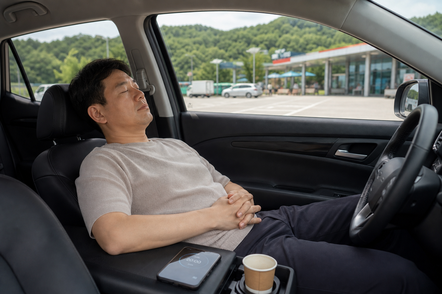 휴게소에서 쉬는 모습