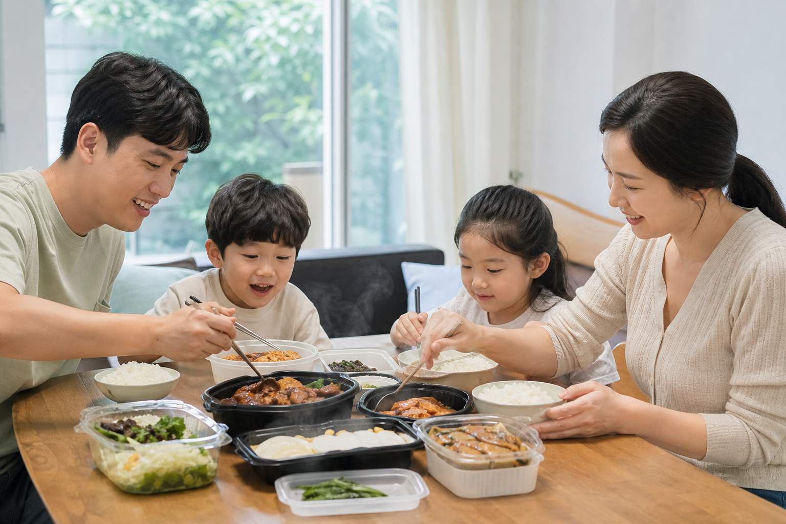 배달 음식을 바로 먹는 모습