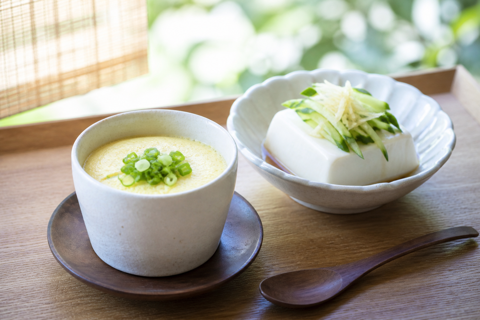 연두부와 달걀찜으로 차린 부드러운 식사