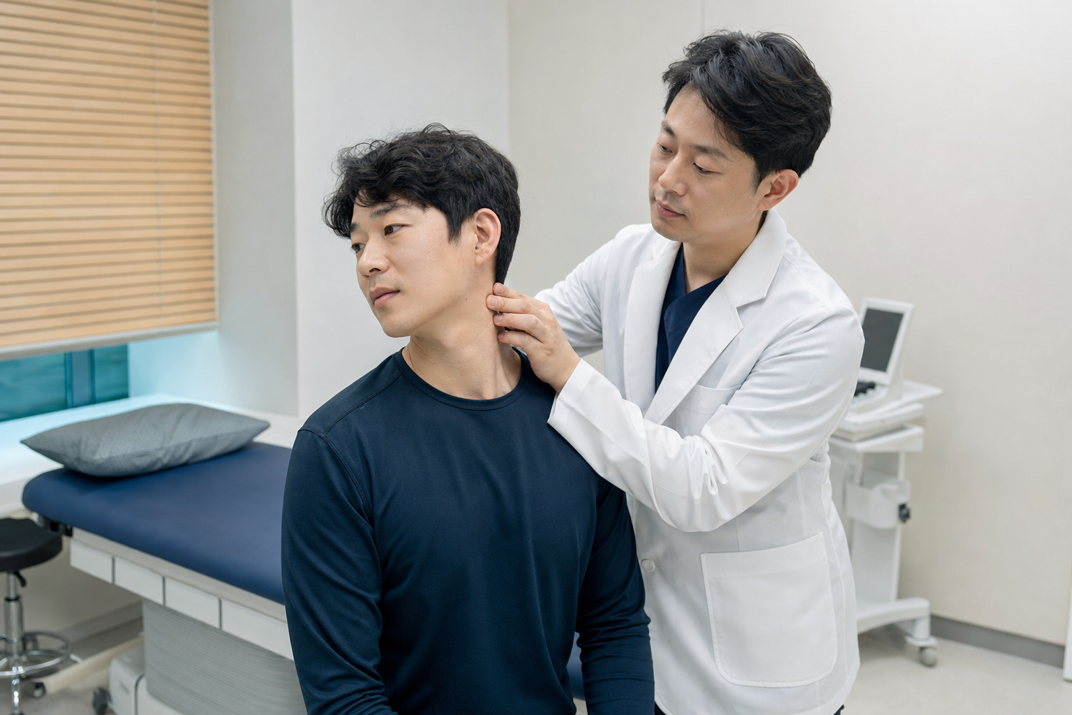 병원에서 목을 진료받는 모습