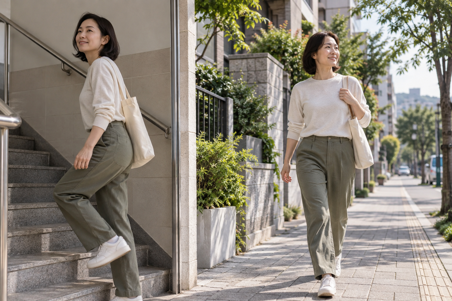 주거 지역 계단을 이용하며 일상 활동량을 늘리는 한국인 성인
