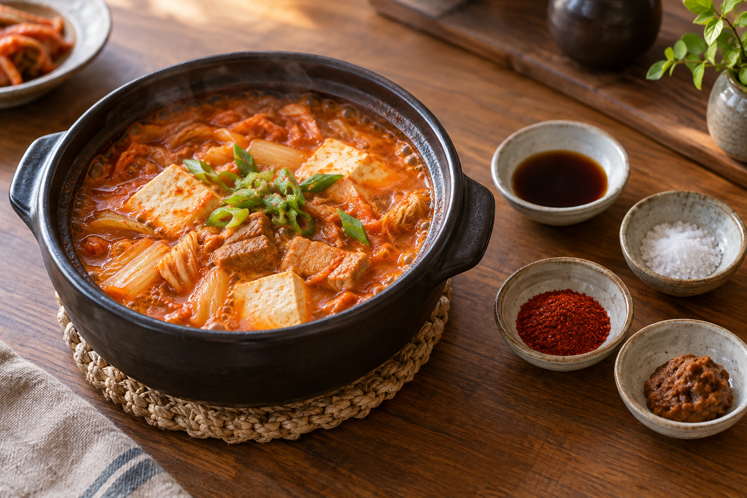 김치찌개 옆에 소량씩 준비한 마지막 간 재료