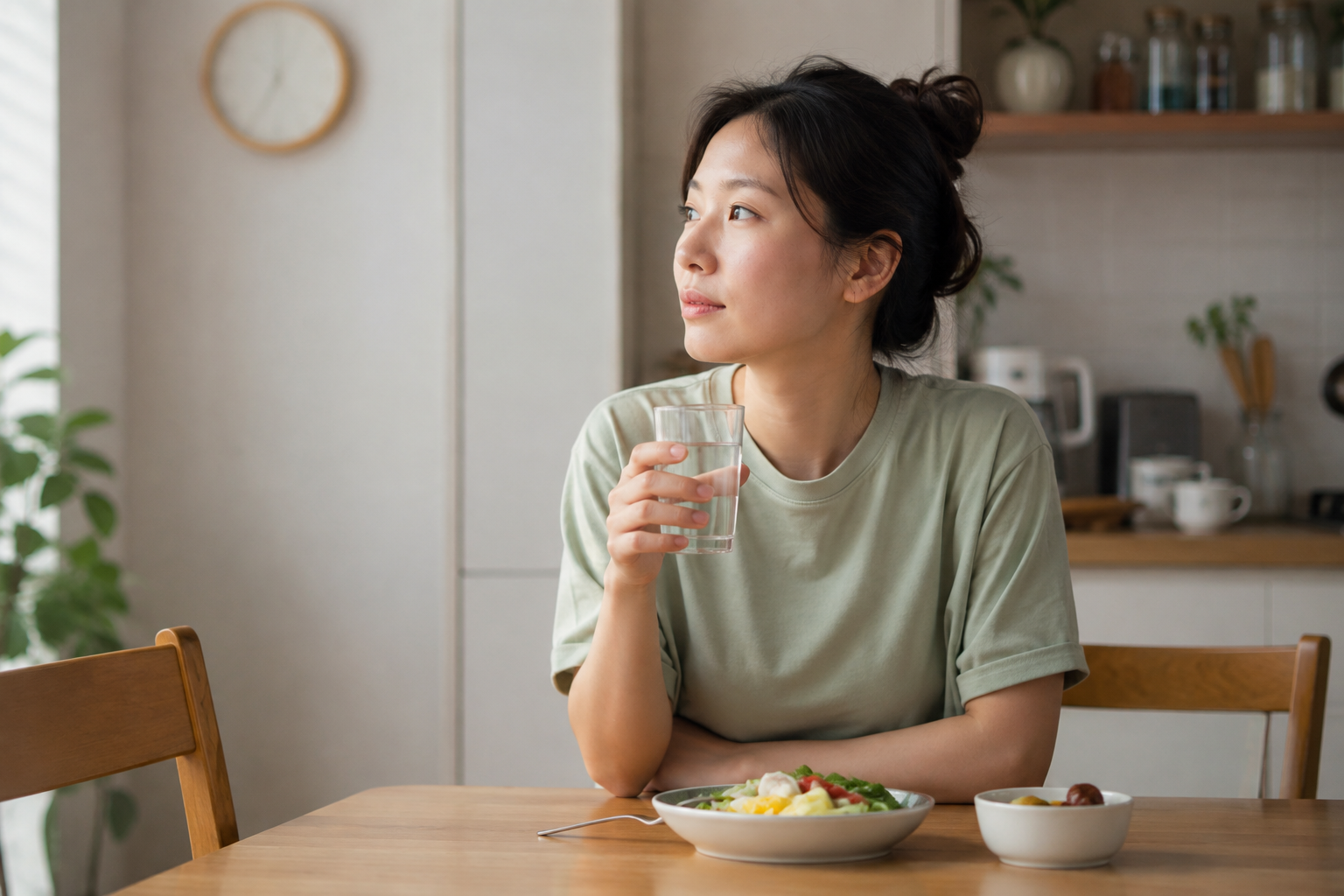 밝은 현관에서 여유롭게 출근을 준비하는 한국인 직장인