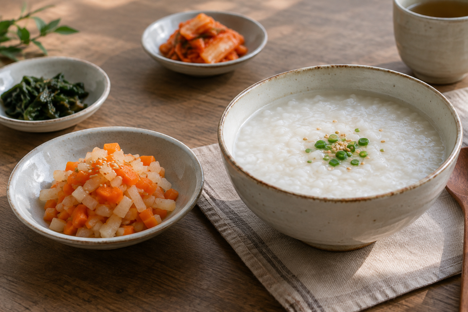 잘게 썰어 익힌 무·당근 반찬과 흰죽