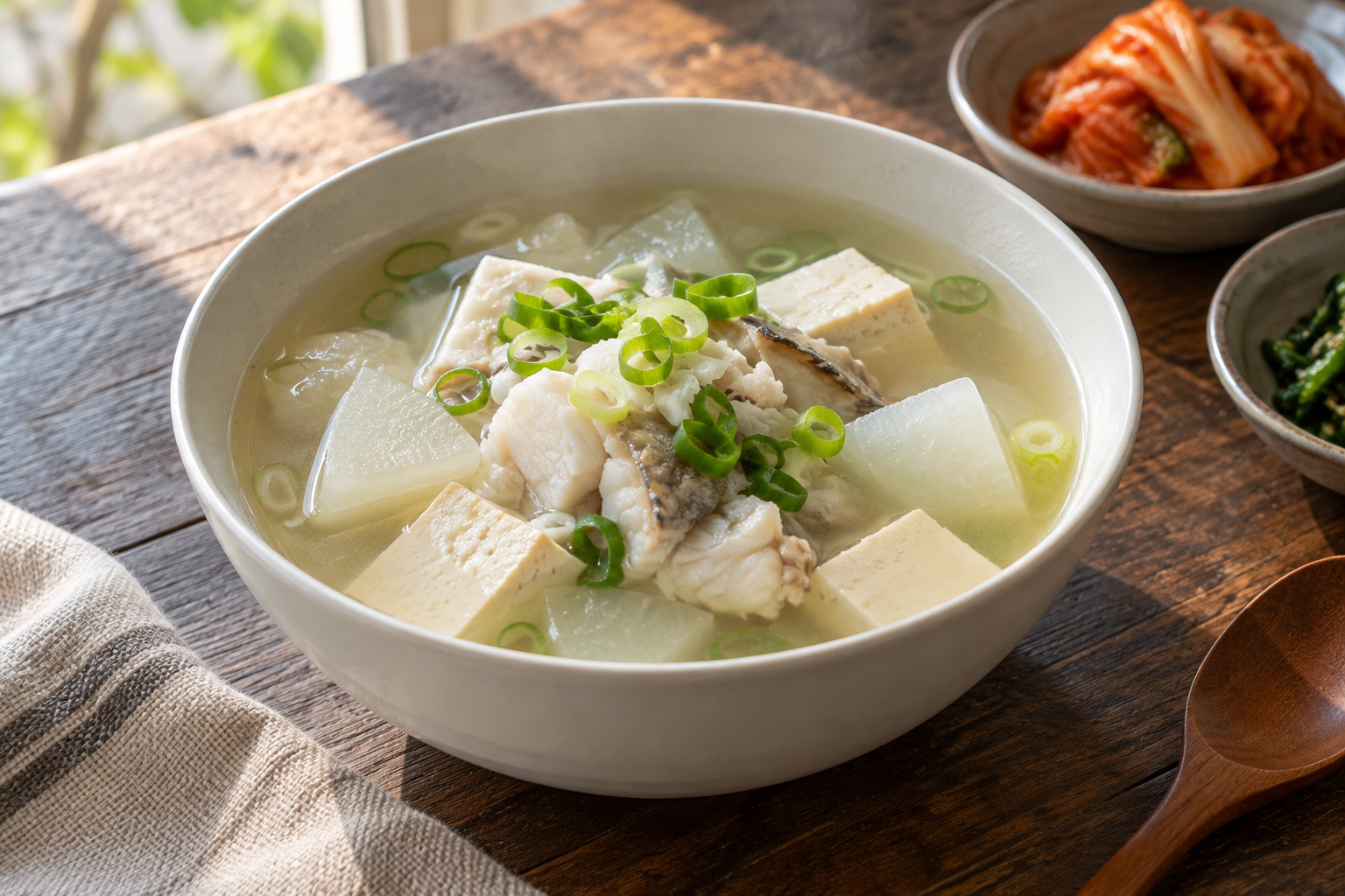 무와 두부, 대파를 넣은 맑은 동태탕