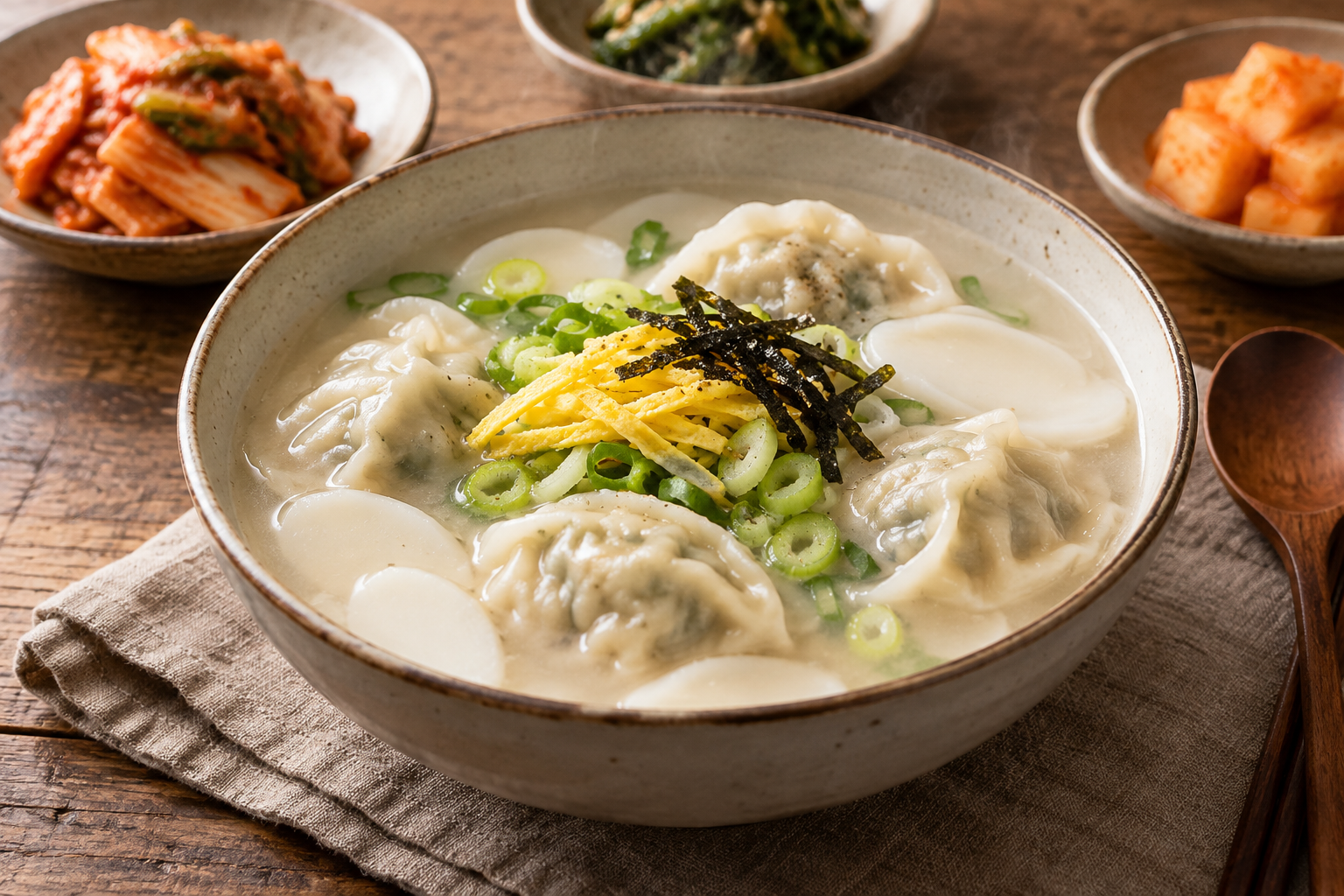 떡과 충분히 익힌 만두를 담은 떡만둣국